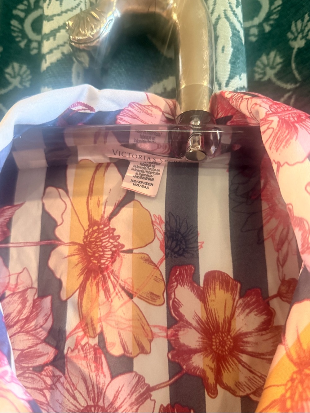 Victoria's Secret Pink Floral Navy Striped Longline Button-Down Sleeve Shirt XS - Picture 6 of 6